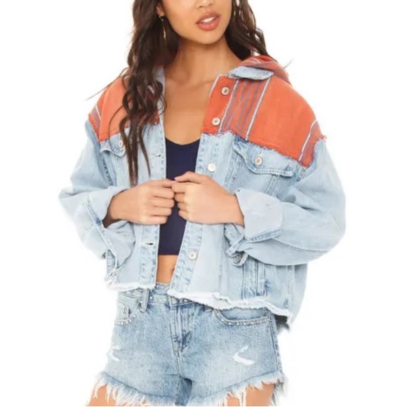 Free People Baja Hooded Denim Jacket Medium